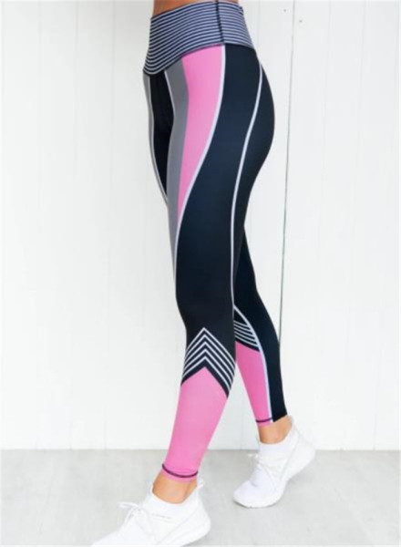 Napi női sport leggings magas derékkal, színes mintával