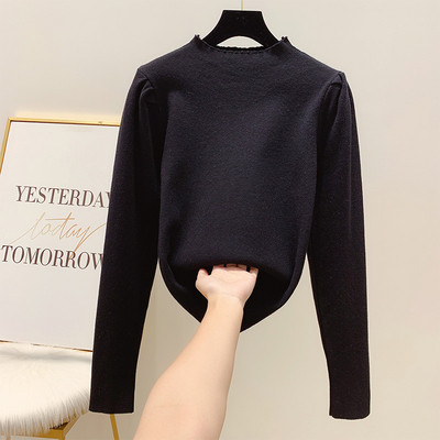 Γυναικείο ουλόβερ με μανίκι βολάν και στρογγυλη λαιμόκοψη σε λευκό, ροζ, μαύρο και κίτρινο χρώμα