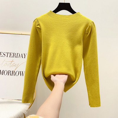 Γυναικείο ουλόβερ με μανίκι βολάν και στρογγυλη λαιμόκοψη σε λευκό, ροζ, μαύρο και κίτρινο χρώμα