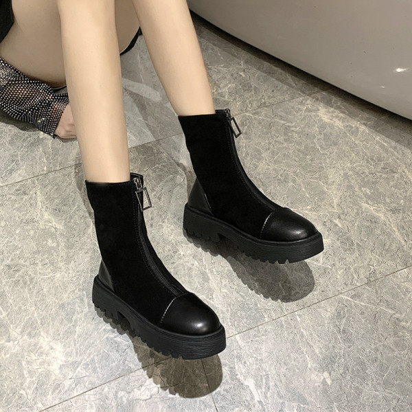 Női alkalmi csizma öko velúrból és bőrből, cipzárral