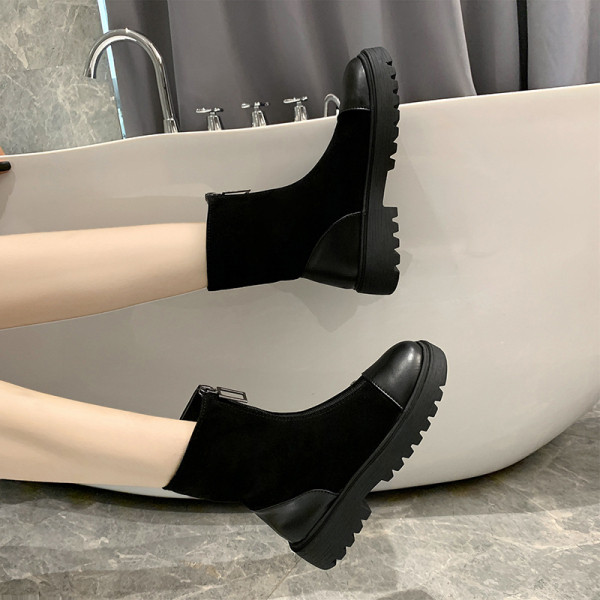 Női alkalmi csizma öko velúrból és bőrből, cipzárral