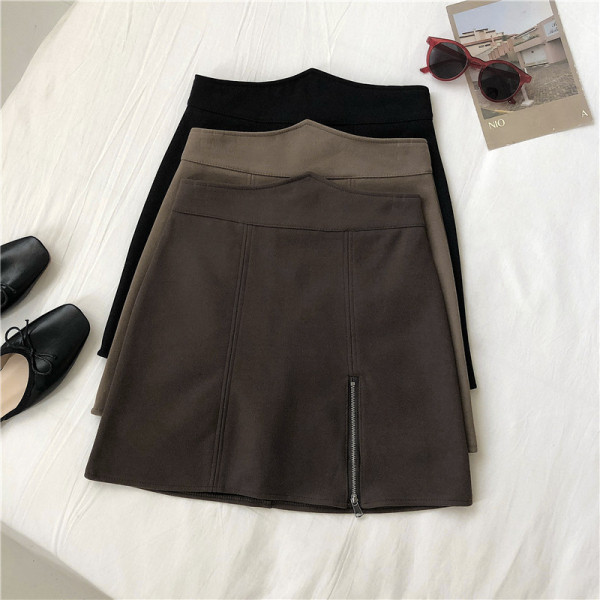 Stílusos női szoknya három színben cipzárral és magas derékkal