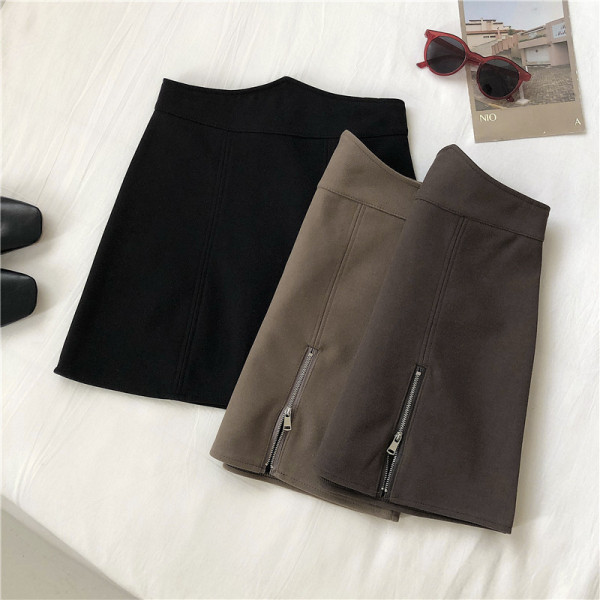 Stílusos női szoknya három színben cipzárral és magas derékkal