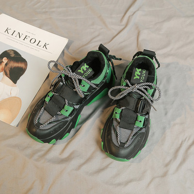 Női hétköznapi cipők fűzővel és durva talppal, zöld, narancs és lila színben