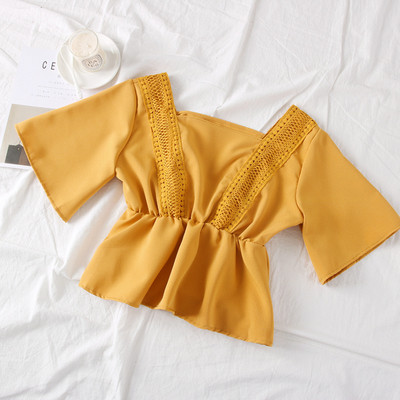 Új modell női blúz rövid ujjal és szögletes nyakkivágással fehér, fekete, piros és narancs színben