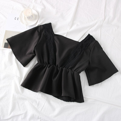 Új modell női blúz rövid ujjal és szögletes nyakkivágással fehér, fekete, piros és narancs színben