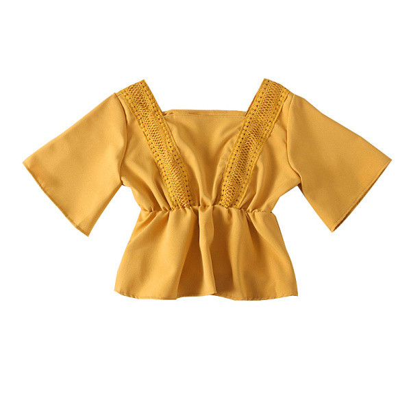 Új modell női blúz rövid ujjal és szögletes nyakkivágással fehér, fekete, piros és narancs színben