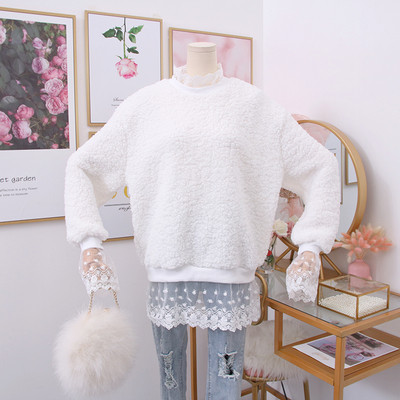 Νέο μοντέλο γυναικείο πουλόβερ με στρογγυλό ντεκολτέ και δαντέλα σε διάφορα χρώματα