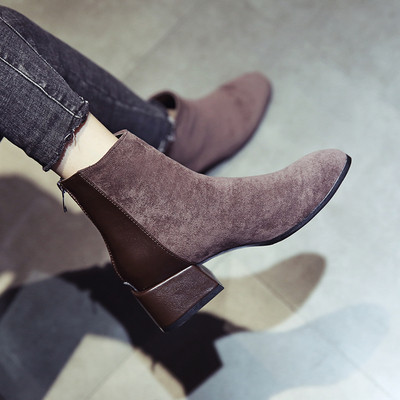 Elegáns női csizma vastag sarokkal és cipzárral barna és fekete színben