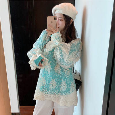 Modern női csipkeblúz - széles modell kék és lila színben