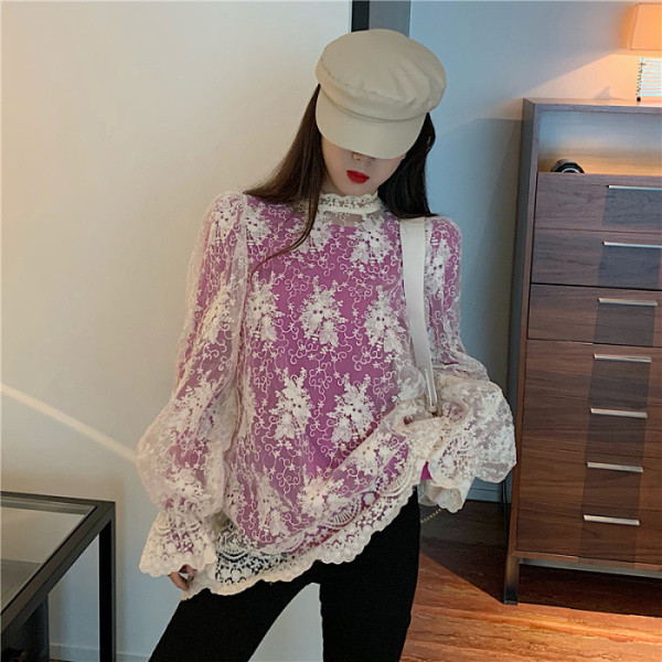 Modern női csipkeblúz - széles modell kék és lila színben