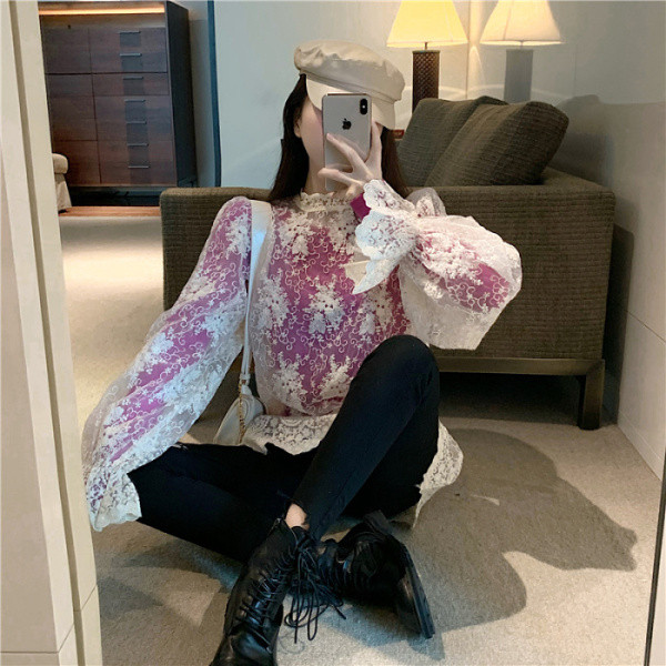 Modern női csipkeblúz - széles modell kék és lila színben