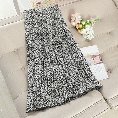 Γυναικεία πλισέ φούστα Α-γραμμή με λεοπάρδαλη πριντ και υψηλή μέση