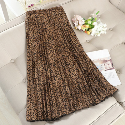 Γυναικεία πλισέ φούστα Α-γραμμή με λεοπάρδαλη πριντ και υψηλή μέση