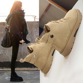 Cizme casual de toamna de dama cu talpa plata din piele intoarsa ecologica de culoare neagra si bej