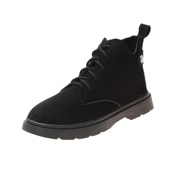 Cizme casual de toamna de dama cu talpa plata din piele intoarsa ecologica de culoare neagra si bej