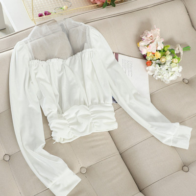 Női blúz bársonyból és tüllből fehér, rózsaszín, bézs és fekete színben