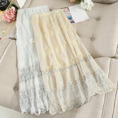 Női hosszú csipkeszoknya magas derékkal, bézs, fehér és fekete színben