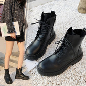 Női téli csizma lapos talppal eko bőrből, fekete színben