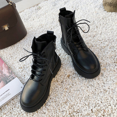 Női téli csizma lapos talppal eko bőrből, fekete színben