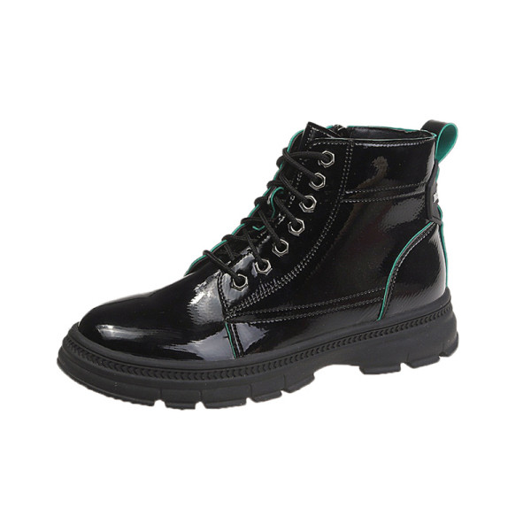 Eko bőrből készült modern női csizma zöld, sárga és piros fűzővel