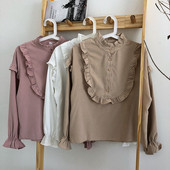 Κομψό γυναικείο πουκάμισο σε τρία χρώματα με φαρδιά μανίκια και κουμπιά