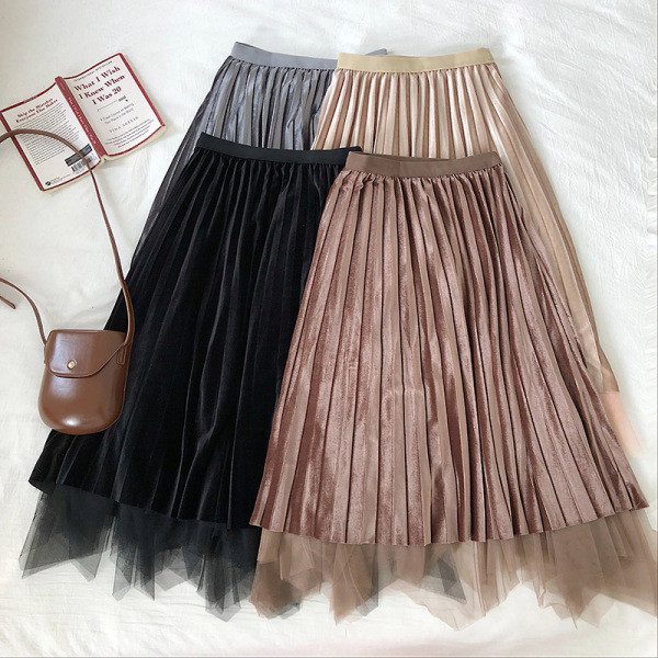 Redős női bársony szoknya négy színben tüllel