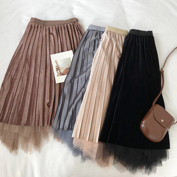 Redős női bársony szoknya négy színben tüllel