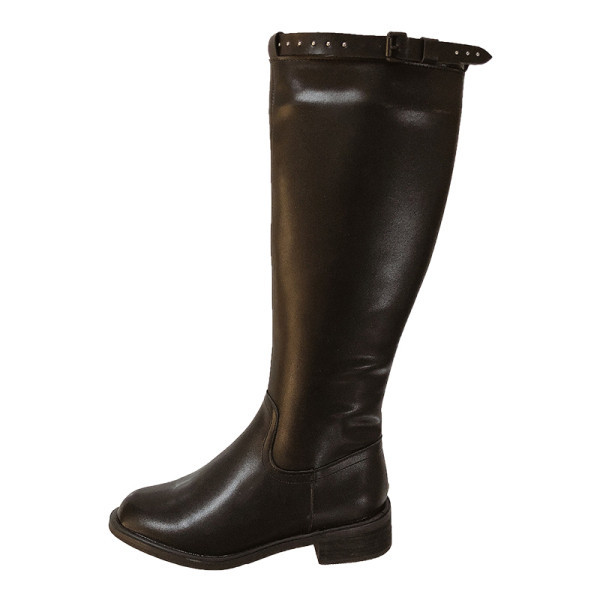 Modern női csizma eko bőrből és csattal fekete színben