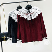 Női formális blúz bársony csipke nyakkivágással zöld és bordó színben