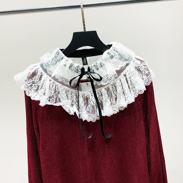 Női formális blúz bársony csipke nyakkivágással zöld és bordó színben