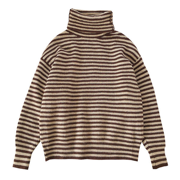 Női csíkos pulóver három színben, magas gallérral