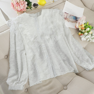 Γυναικείο πουκάμισο με κουμπιά και δαντέλα σε μαύρο, λευκό και ροζ χρώμα