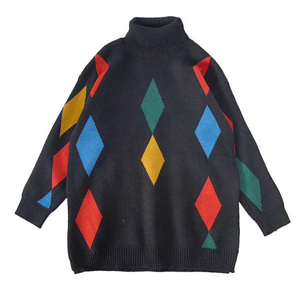 Alkalmi női pulóver fekete és szürke színben, magas gallérral