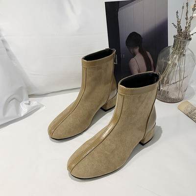 ΝΕΟ μοντέο μοντέρνες γυναικείες μπότες με χοντρό τακούνι και φερμουάρ σε μαύρο και μπεζ χρώμα