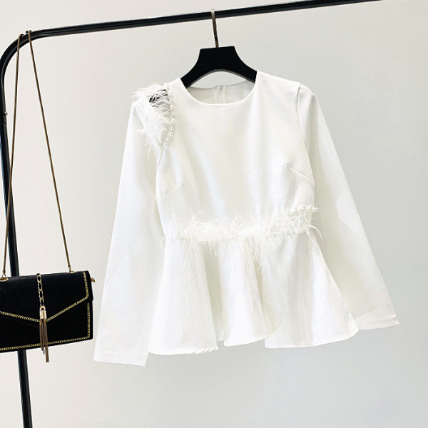 Elegáns női blúz O-nyakkal és gyöngyökkel, fehér és fekete színben