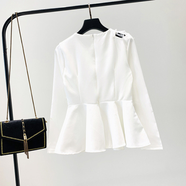 Elegáns női blúz O-nyakkal és gyöngyökkel, fehér és fekete színben