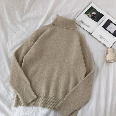 Γυναικείο πουλόβερ σε διάφορα χρώματα, ευρύ μοντέλο με υψηλό γιακά