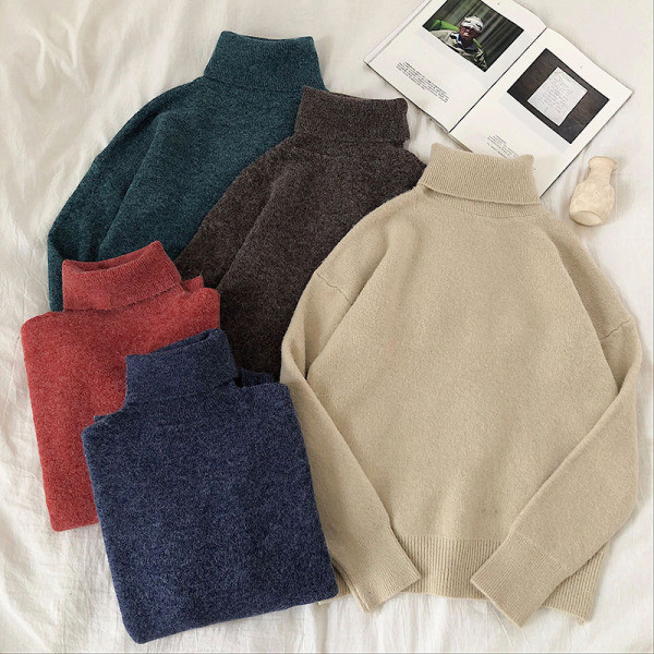 Γυναικείο πουλόβερ σε διάφορα χρώματα, ευρύ μοντέλο με υψηλό γιακά