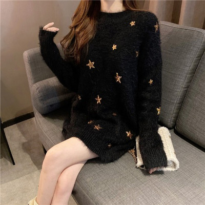 Hosszú alsó pulóver csillag rátéttel