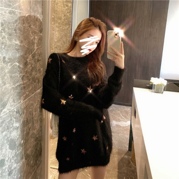 Hosszú alsó pulóver csillag rátéttel