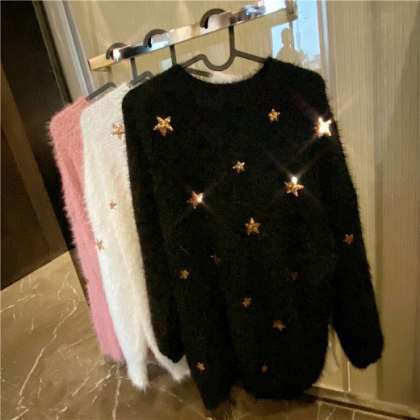 Hosszú alsó pulóver csillag rátéttel