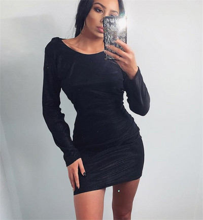 Modern női ruha hosszú ujjú, fényes hatású fekete, szürke és zöld színekben