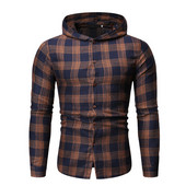 Férfi kockás ing kapucnival szürke és barna színben