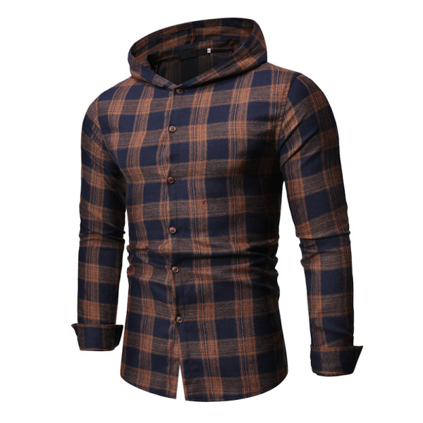 Férfi kockás ing kapucnival szürke és barna színben