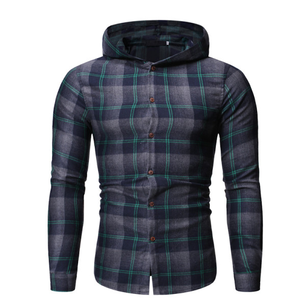 Férfi kockás ing kapucnival szürke és barna színben