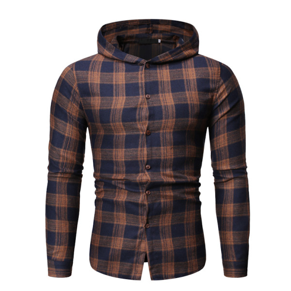 Férfi kockás ing kapucnival szürke és barna színben