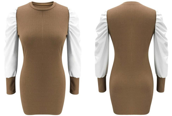 Modern női ruhához illeszkedő modell fekete és barna színekben