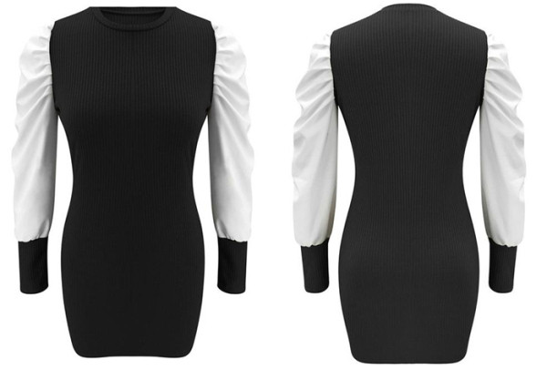 Modern női ruhához illeszkedő modell fekete és barna színekben