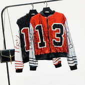 Női pulóver flitterekkel és cipzárral piros és fekete színben